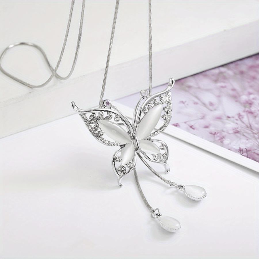 1PC Women's Fashion Y-Shaped Necklace, White Butterfly Necklace, Fashion Long Necklace, Clothing Accessories Necklace Pendant Sweater Chain