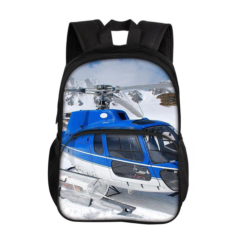Helicopter Large Capacity Lightweight Round Front Bag Backpack New Mechanical Print Best Gift for Boys and Girls In School