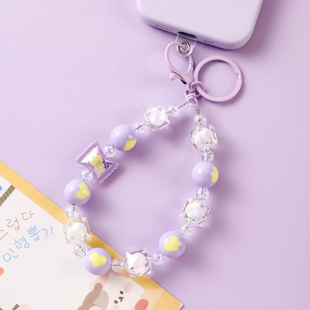 Fresh Candy Love Heart Phone Lanyard & Hand-Painted Case Decoration Beaded Keychain