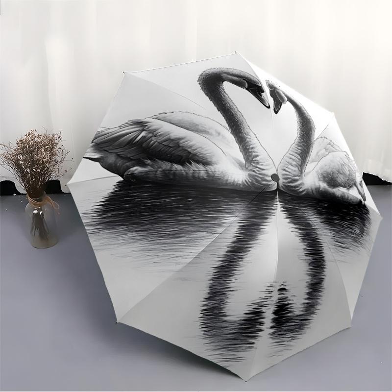 1pc Swans Heart Automatic Open/close Umbrella, 8-Rib sturdy structure, Auto Folding/Opening, Portable Travel Umbrella for Women, c32