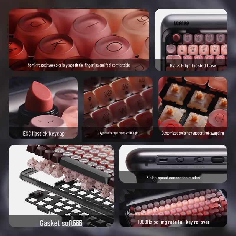 Lofree Lipstick Black Tube Tri-Mode Mechanical Keyboard & Numeric Keypad Set