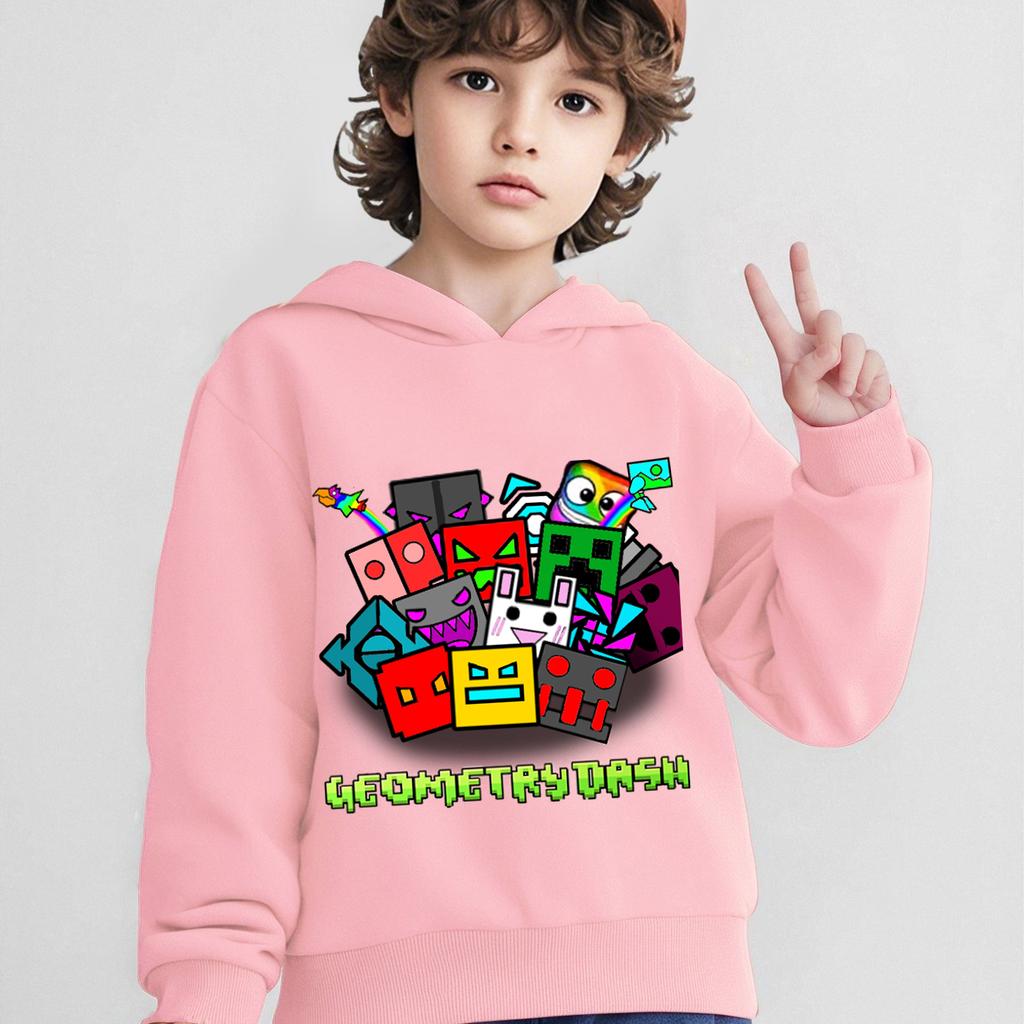 Geometry Dash Hoodie für Kinder Anime Mode Pullover Baby Mädchen Cartoon Jacken Jungen Herbst Kapuzenpullover Kinderkleidung