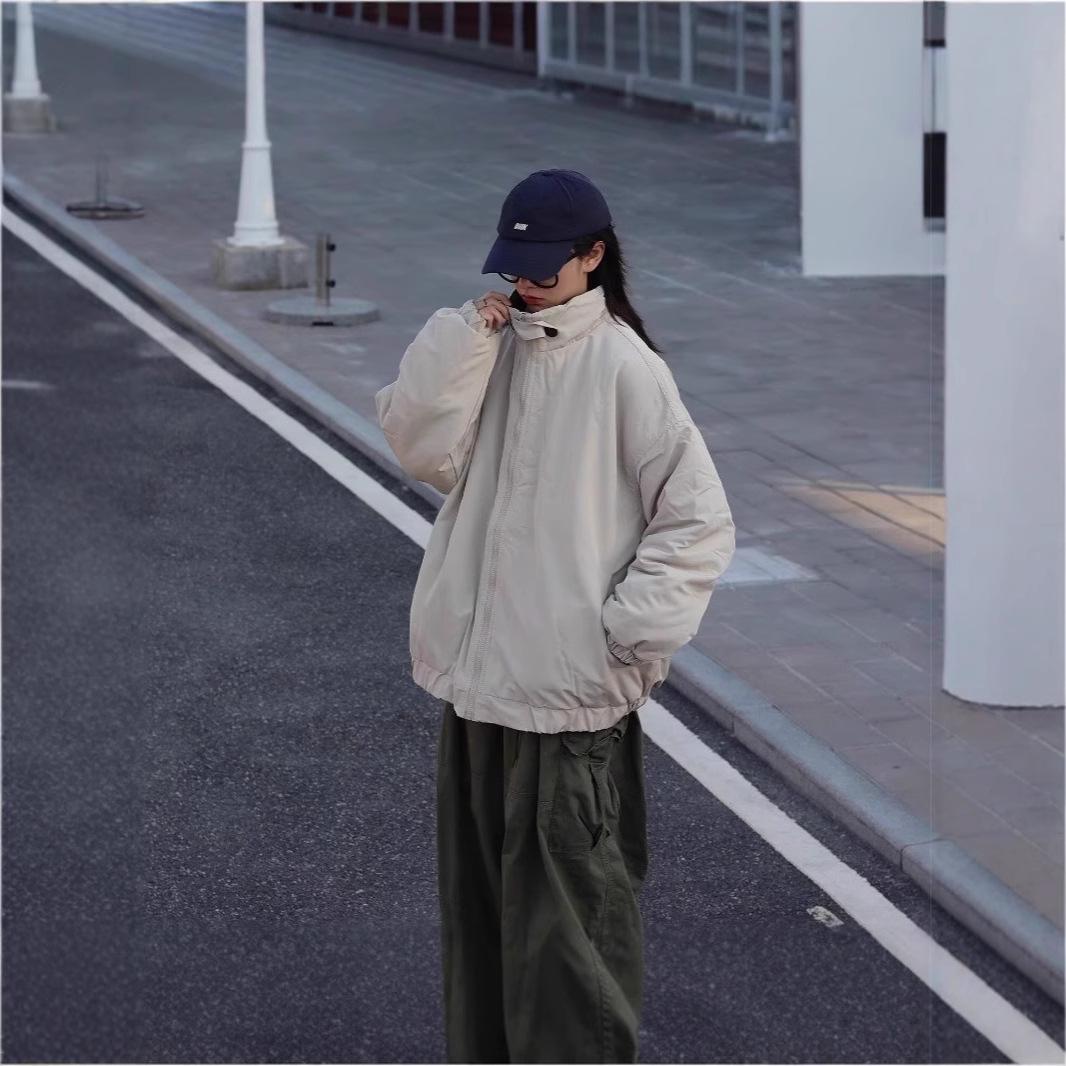 

Унисекс Ретро Зимняя Хлопковая Куртка с Воротником Поло M абрикосовый