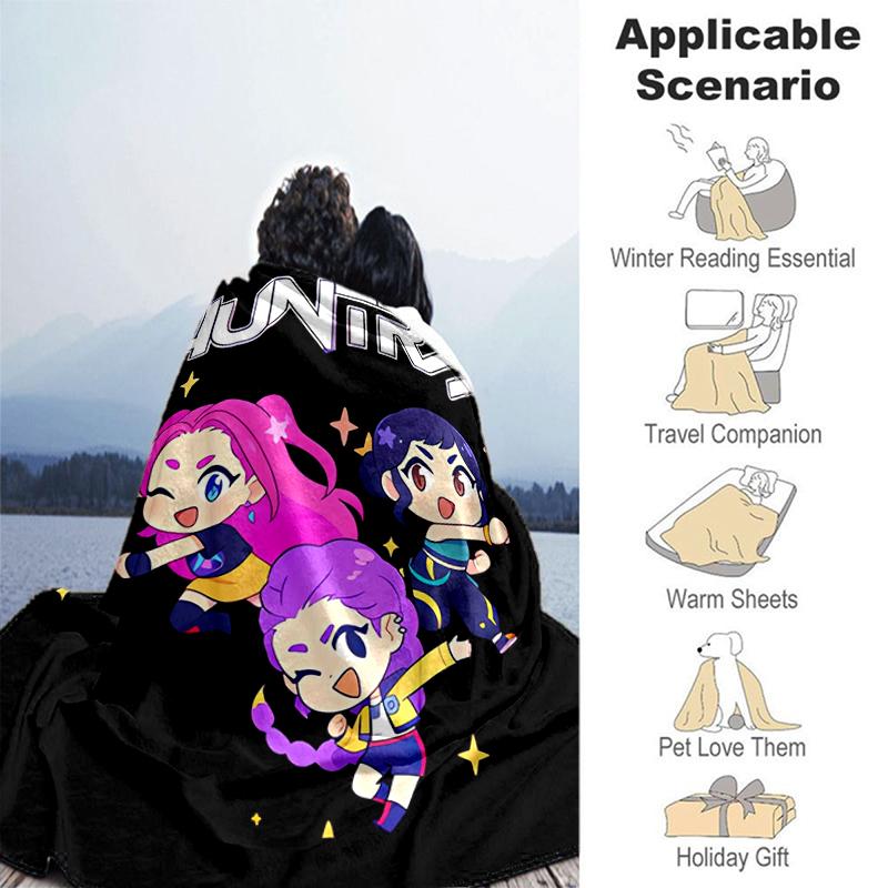 1pc Blanket Kpop Hunter12 Print Design, Lightweight Blanket for Sofa, Bed- Soft &Warm, Gift for All Seasons like Christmas, Halloween
