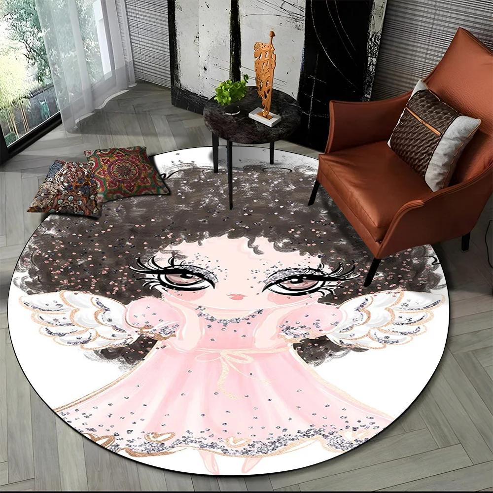 3D Cute Ballet Girl Ballerina Fairy Cartoon Area Rug,Round Carpet for Living Room Bedroom Sofa Decoration,Kid Non-slip Floor Mat