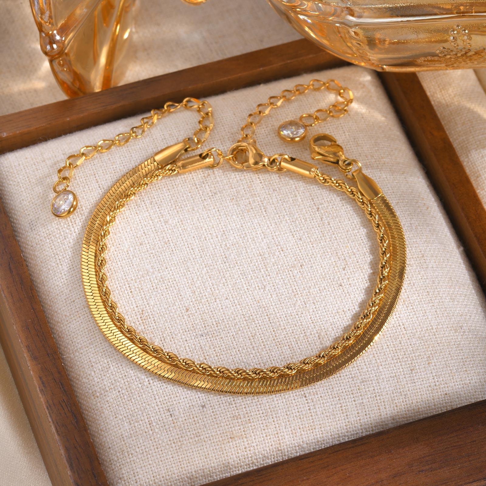 

2pcs Blade Chain Twist Chain Bracelet for Women,Stainless Steel Adjustable Chain Bracelets Layered Stacked Jewelry Gifts