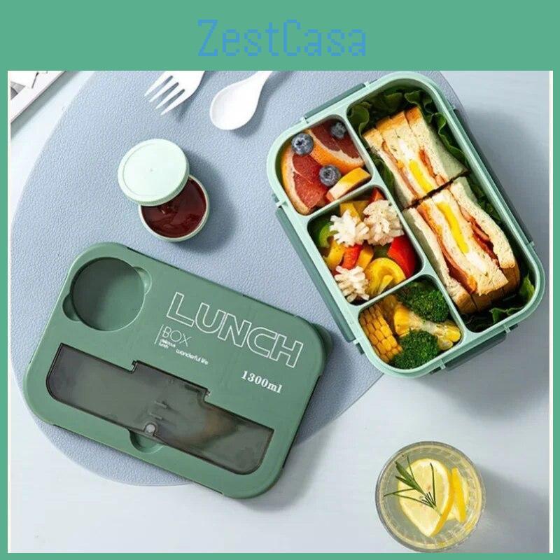 Compartment Box Plastic Portable Lunch Lunchbox Students Office Bento Box Microwave Food Containers With Chopsticks Fork Spoon