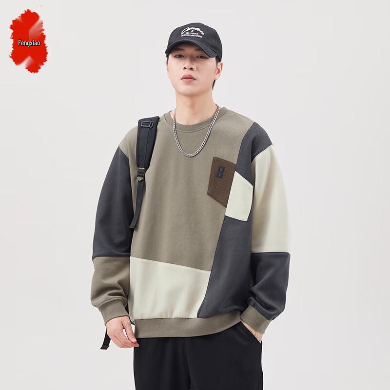 

Fengxiao Men s Color Block Loose Fit Long Sleeve Sweatshirt 4XL
