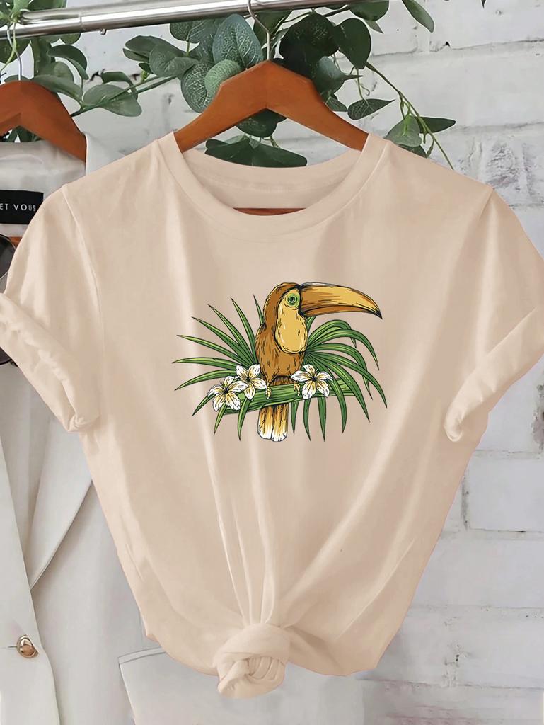 Printed Tshirt Womens Casual Vacation Short Sleeved Round Neck Spring and Summer New Clothing Out of The Street Versatile