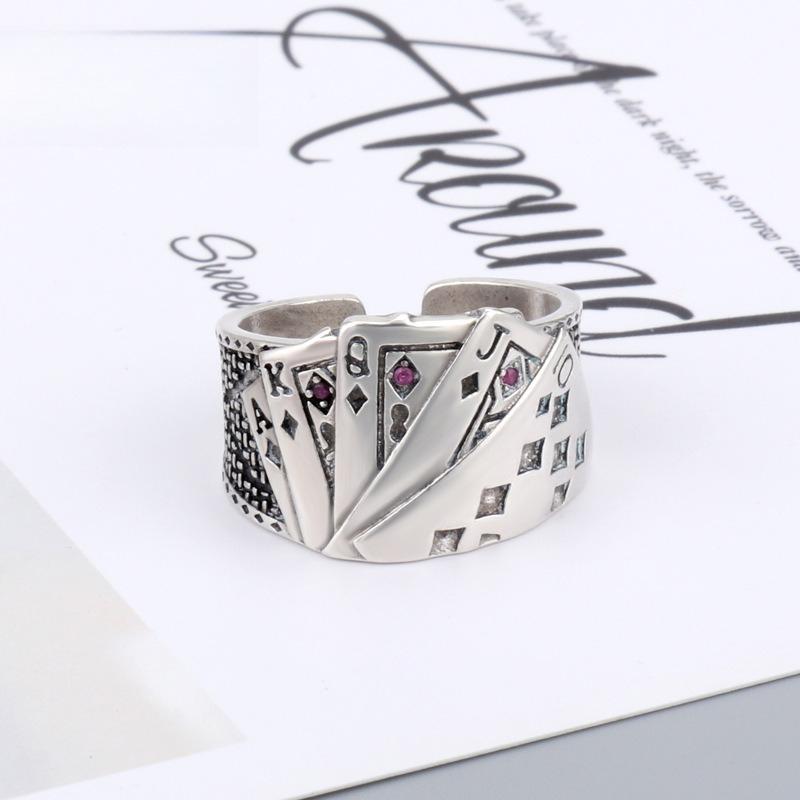 Korean Version Korean Imitation Thai Silver Ring Retro Woven Women s Open Poker Square Ten Ring Jewelry Platinum ts052