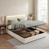 Storage Bed, 160 x 200 cm, RGB LED, Adjustable Headboard, Velvet, Hydraulic Storage, Cream