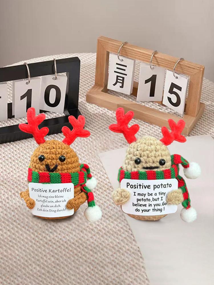 Cute Christmas Crochet Ornament Positive Potato Knitting Doll Handmade  Christmas   Desktop Decor Gift Emotional Support