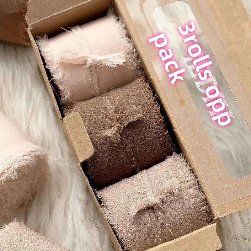 3 Roll/set 5m Frayed Edged Satin Handmade Chiffon Silk Ribbon For Wedding Invitation Bouquets Birthday Party DIY Decoration Gift