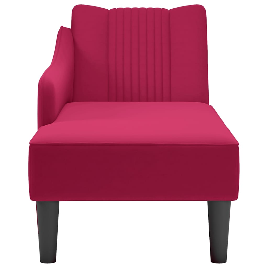 Chaise Longue with Right Armrest Burgundy Velvet