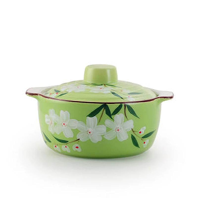 22cm Japanese Style Hand-painted Cherry Blossom Underglaze Color Ceramic Soup Pot Kitchen Household Tableware Kitchenware