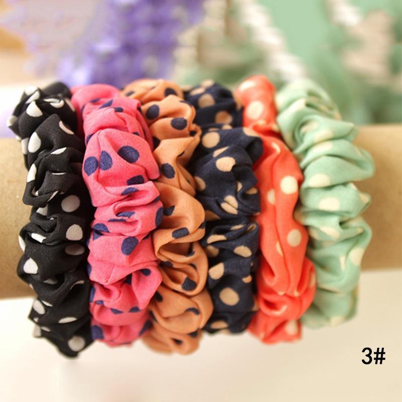 10 Pcs   Girl Elastic Hairband Polka Dot Printed Scrunchie Hair Rope Heairwear 10PCS
