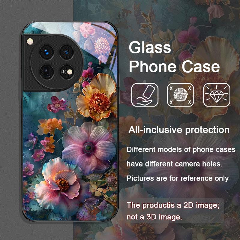 Elegant Floral Vintage Flower Pattern Tempered Glass Phone Case for OnePlus 13 R 12 11 10 Pro ACE2 ACE3 Nord CE 4 3 2 Lite Cover
