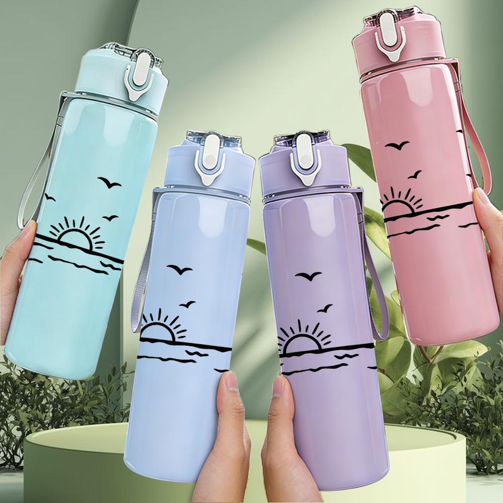 1PC Sea Gull Bird Over Ocean Wave Print 750ml Color Plastic Sports Water Bottle Leakproof Flip Straw Lid Suitable for Sports Office Home Use
