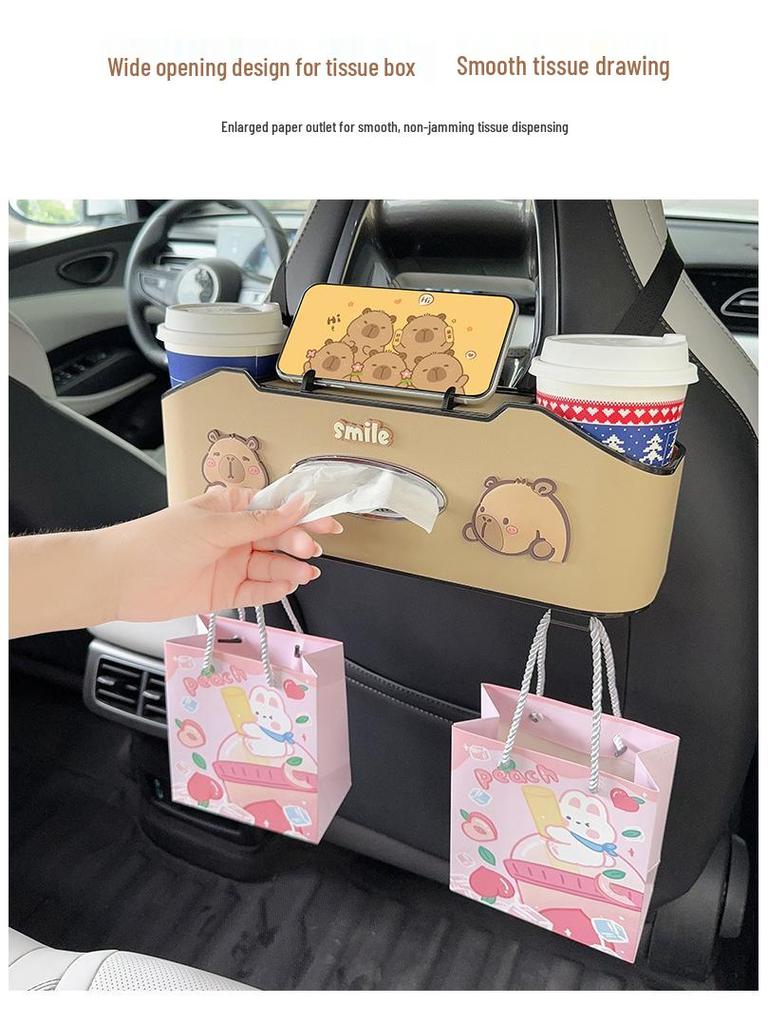 Aufbewahrungsbox für die Rücksitzlehne mit Taschentuchhalter & Getränkehalter - Multifunktionaler Organizer