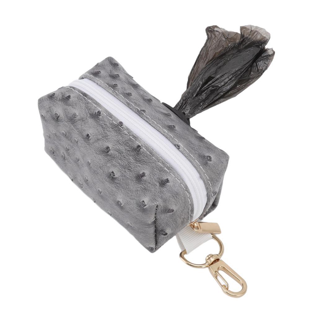 Clip On Mount Dog Poop Bag Dispenser Ostrich Grain Surface Pet Waste Storage Pack Road Side Walk