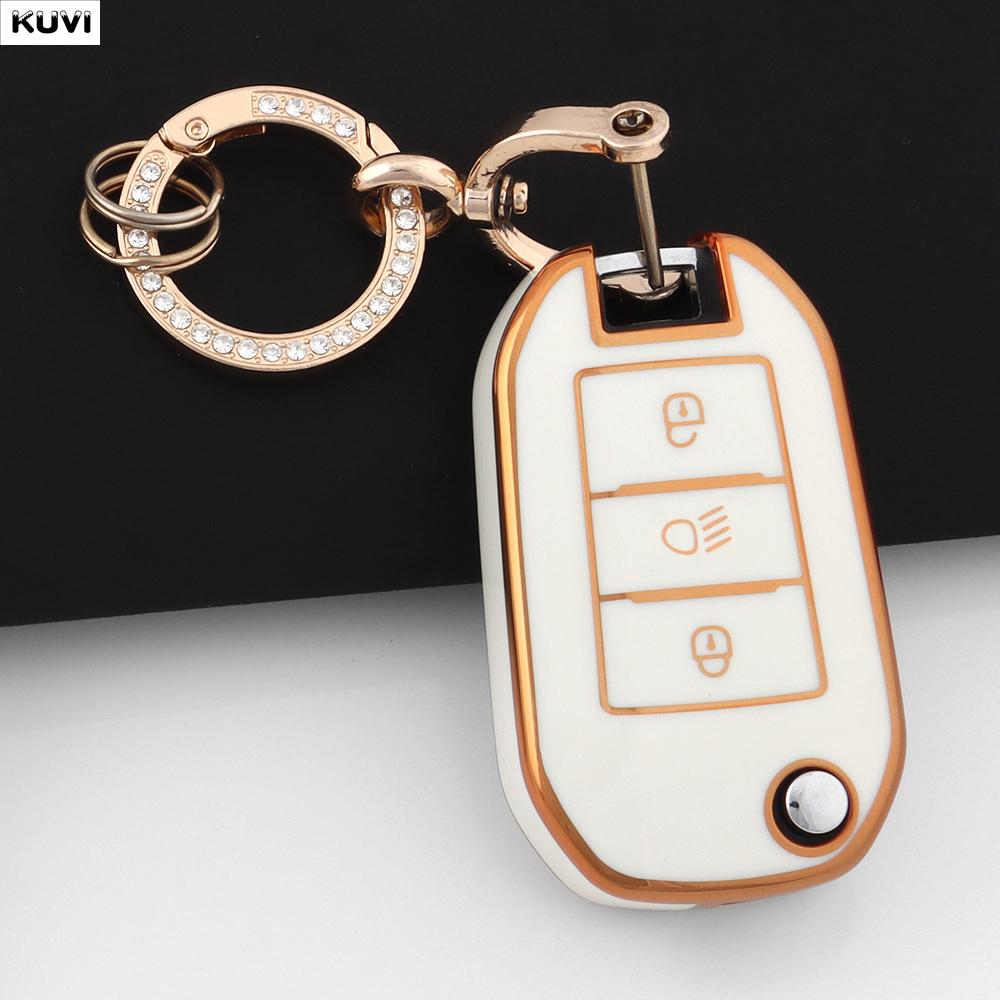 TPU Car Folding Key Case Cover Shell For Peugeot 208 308 408 508 2008 3008 4008 5008 For Citroen C3 C4 CACTUS C6 C8 Accessories