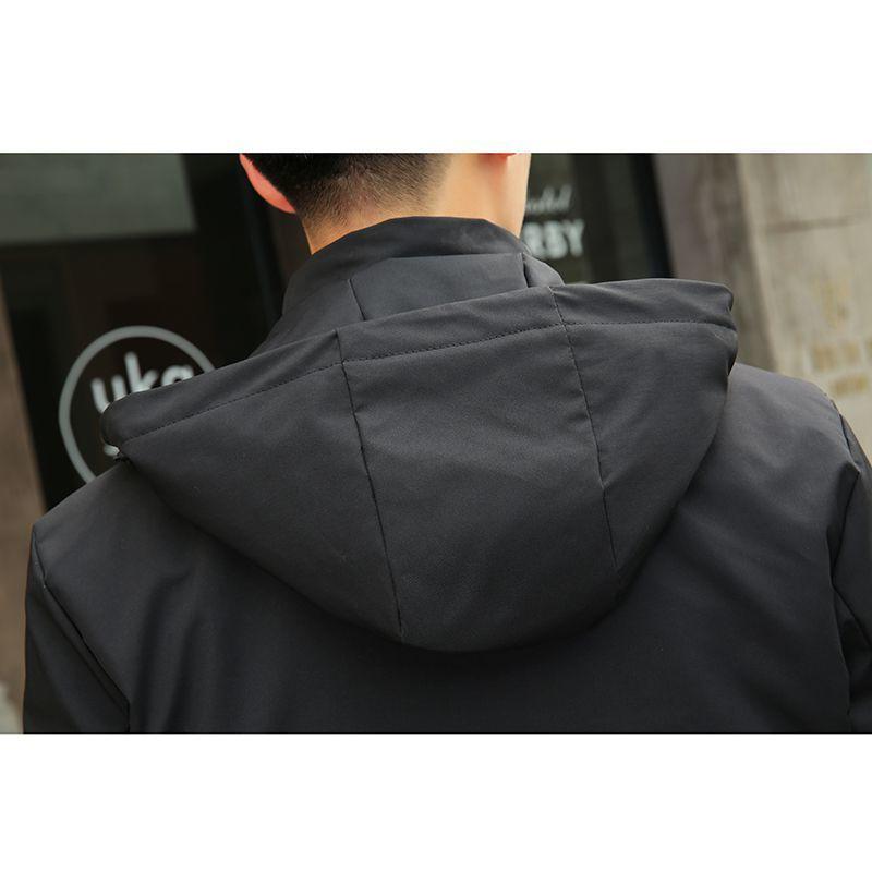 Men's Casual Business Parka with Detachable Hood and Thickened Coat