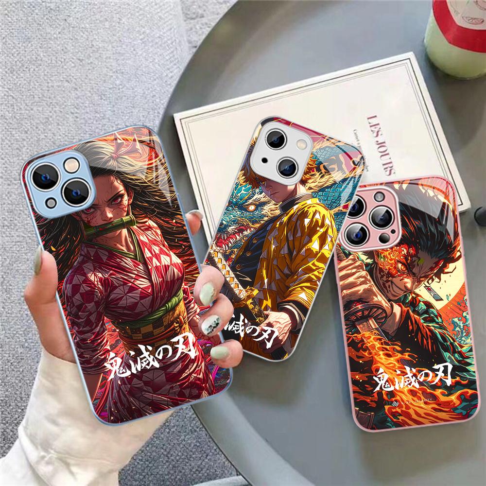 Demon Slayer Phone Case Tempered Glass For Iphone 14 13 12 11 Pro Mini XS MAX 14Plus X XS XR Fundas