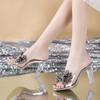 Mašle Víla Vítr Léto Nové Sandály Průhledné Sexy Křišťálové Vysoké podpatky Vnější nošení Internetová celebrita Silný podpatek Pohodlné Dámské boty