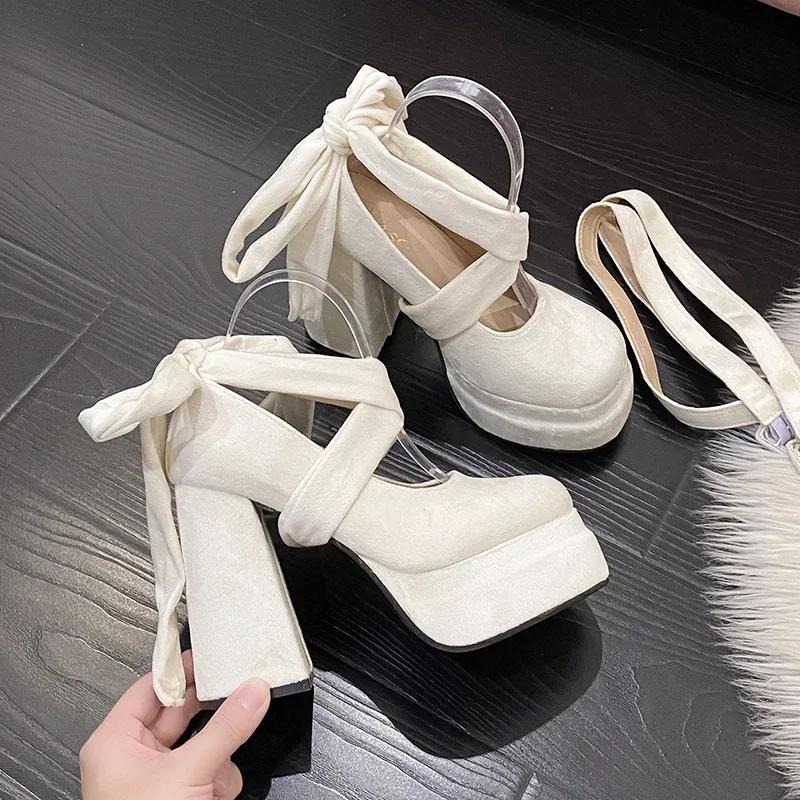 Women Shoes Fashion Mary Janes Shoes High Heel Platform Shoes Luxury Suede Leather Pumps Elegant Lolita Shoe Party Dresses Shoe