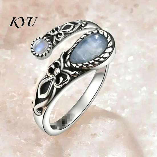 Eleganter Statement-Ring Vintage Faux-Mondstein-Ring, Wassertropfen Falscher Edelstein Verstellbar Offen Damen Heilstein Band Schmuck für Paar,