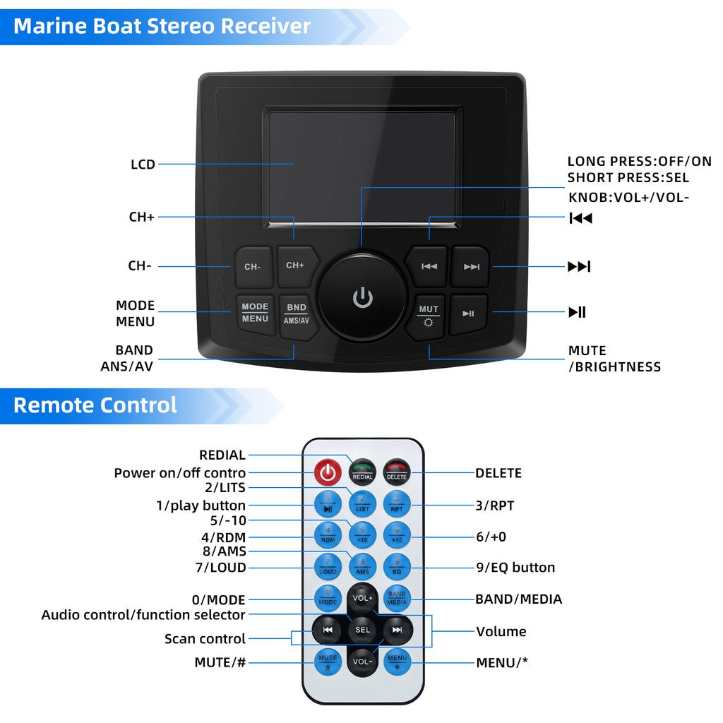 MP5 Marine Stereo Boat Radio Media Player Bluetooth-compatible FM AM Video Display For Yacht ATV UTV SUV Boat Accessories