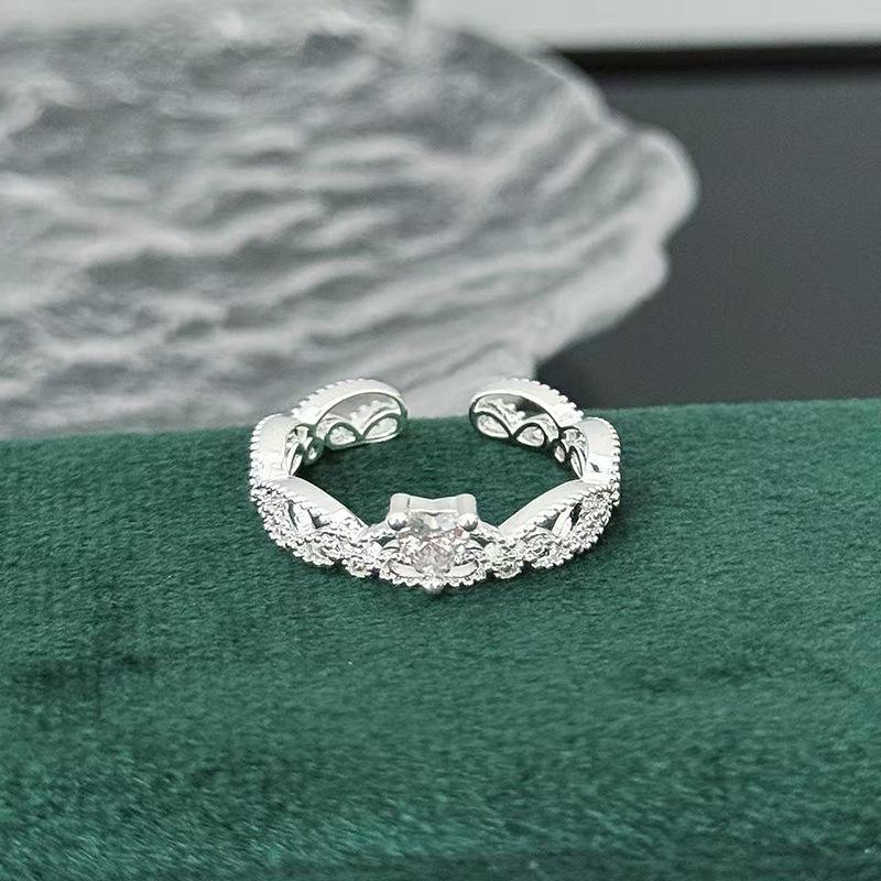 Simple Lace Hollow Open Ring Women'S Light Luxury Micro-Inlaid Zircon Temperament Sweet Jewelry