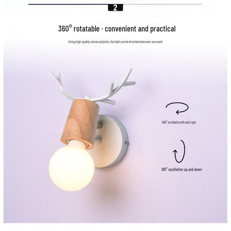 Vintage Deer Antler Wood & Iron LED Wall Lamp for Modern Interiors