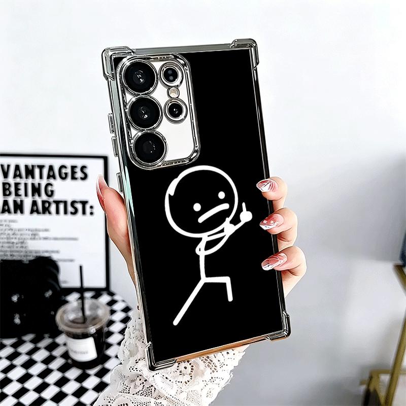 Funny Stickman Matchman Plating Phone Case For Samsung Galaxy S24 S25 FE S26 Edge S23 Ultra S22 S21 Plus S20 Anti-Fall Airabag C