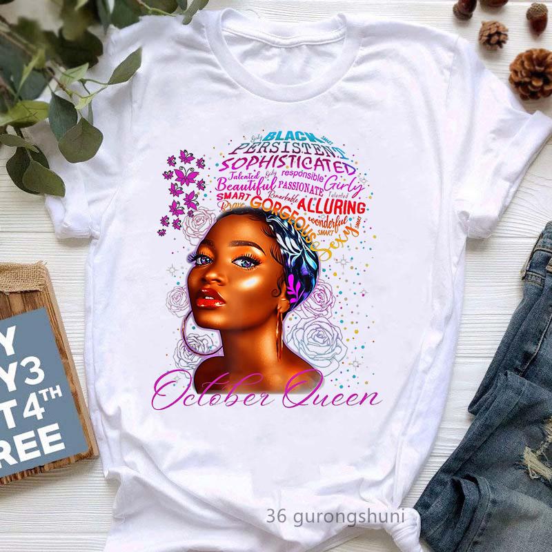 

Watercolor January To December Queen Graphic Print T-Shirt Women s Clothing Black Girl Magic T Shirt Birthday Gift Tshirt Tops XXXL білий