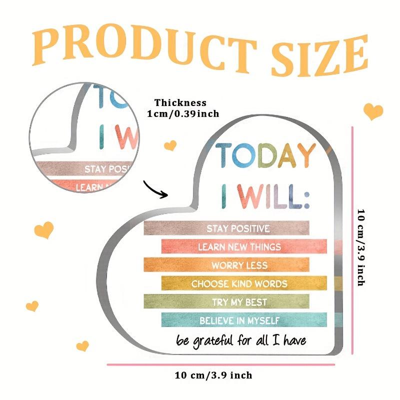 2D Flat Heart-Shaped Acrylic Colorful Affirmations Desk Decor Plaque, Suitable for Wall Decoration, Porch, Room, Villa, Accents Home, Hallway, or Work