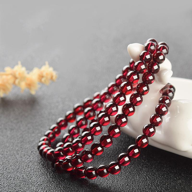 Natural Red Pomegranate Stone Bead Bracelet Women Man Dark Garnet Charm Bangles Yoga Meditation Friendship Gift Pulseras Mujer