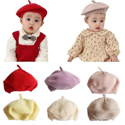 Candy Color Baby Beret Hat for Girls Autumn Winter Knitted Hat Sweet Infant Beanie Cap Fashion Kids Accessories 1-4 Years