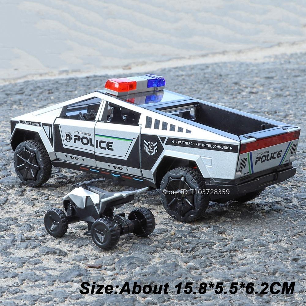 1:32 Schaal Pickup Off-Road Auto Speelgoedmodellen Legering Diecast Rubberen Banden Deuren Geopend Terugtrekbaar Geluid Licht Educatief Politieauto's