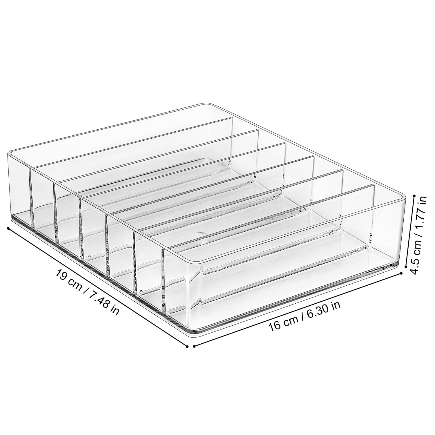 

Clear Cosmetic Storage Box, 7-Section Acrylic Organizer for Eyeshadow & Lipstick, Vanity Countertop Display 7
