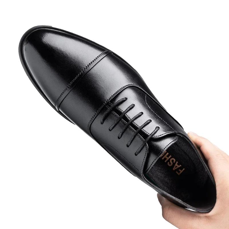 New Men 37-46 Men's Flat / 6CM Heightening Elevator Shoes Business Formal Leather Shoes Man British Casual Wedding Suit Shoes