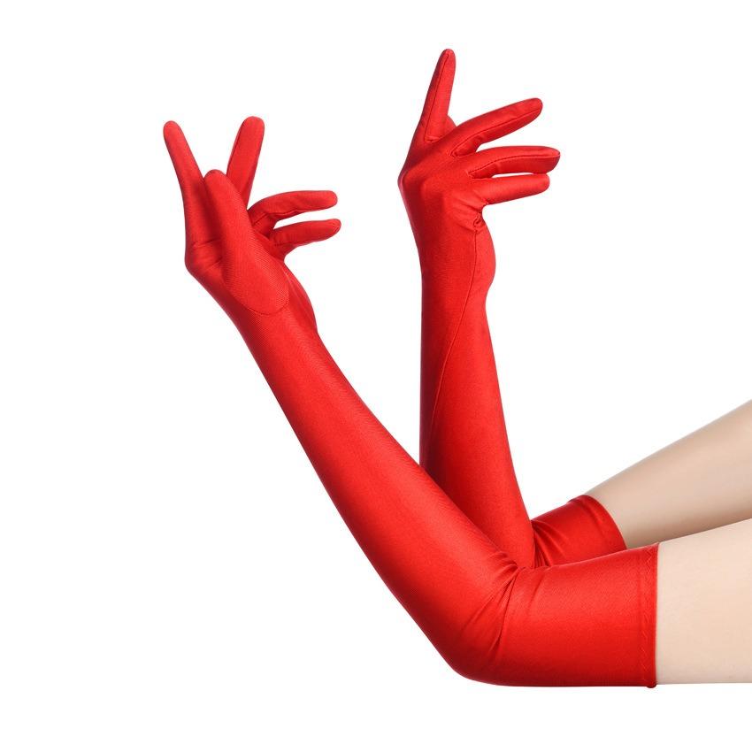 

Женские высокие эластичные спандексные перчатки до локтя и пальцев, длинные аксессуары для вечеринки, ночного клуба, свадьбы, выступления, черные, белые, красные красный