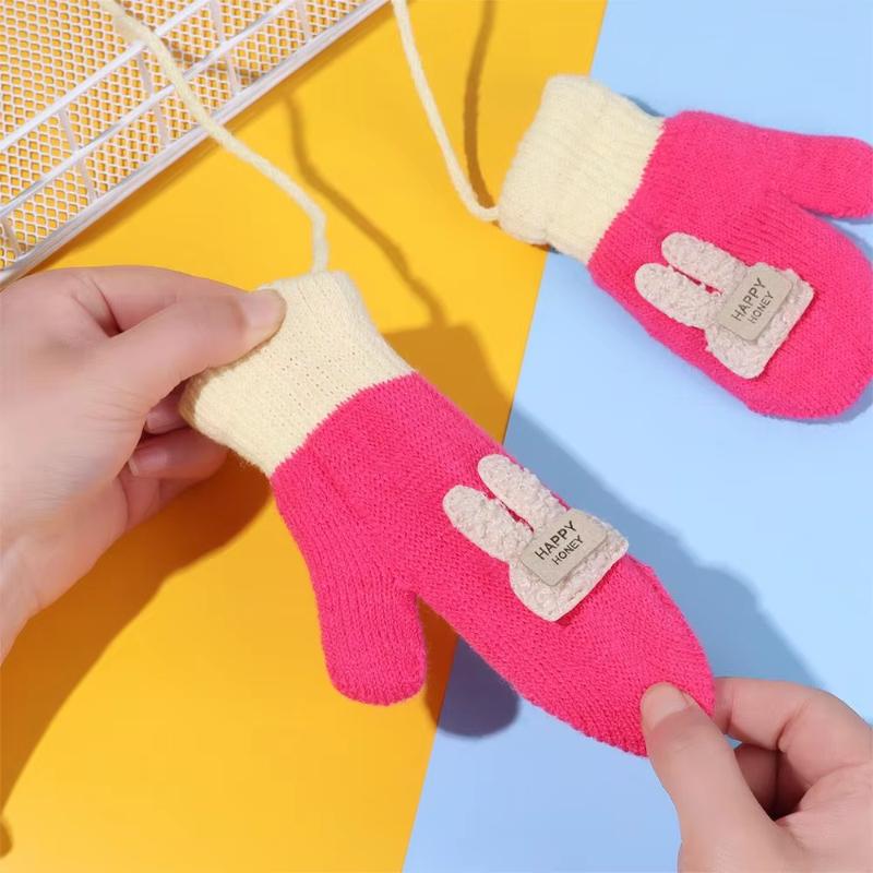Thicken Mittens for Children Kids Mittens Winter Cute Knitted Gloves Toddler Warm Rope 1-3Years Boy Girl Baby Hand Gloves