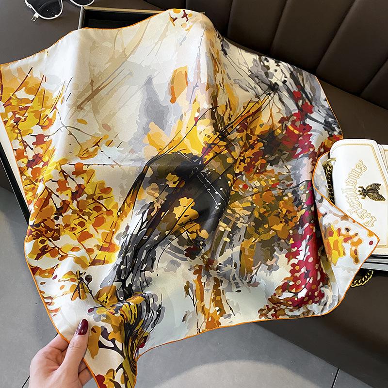 Hangzhou Floral Mulberry Silk Square Scarf - 70cm Silk Twill Women's Neck Accessory