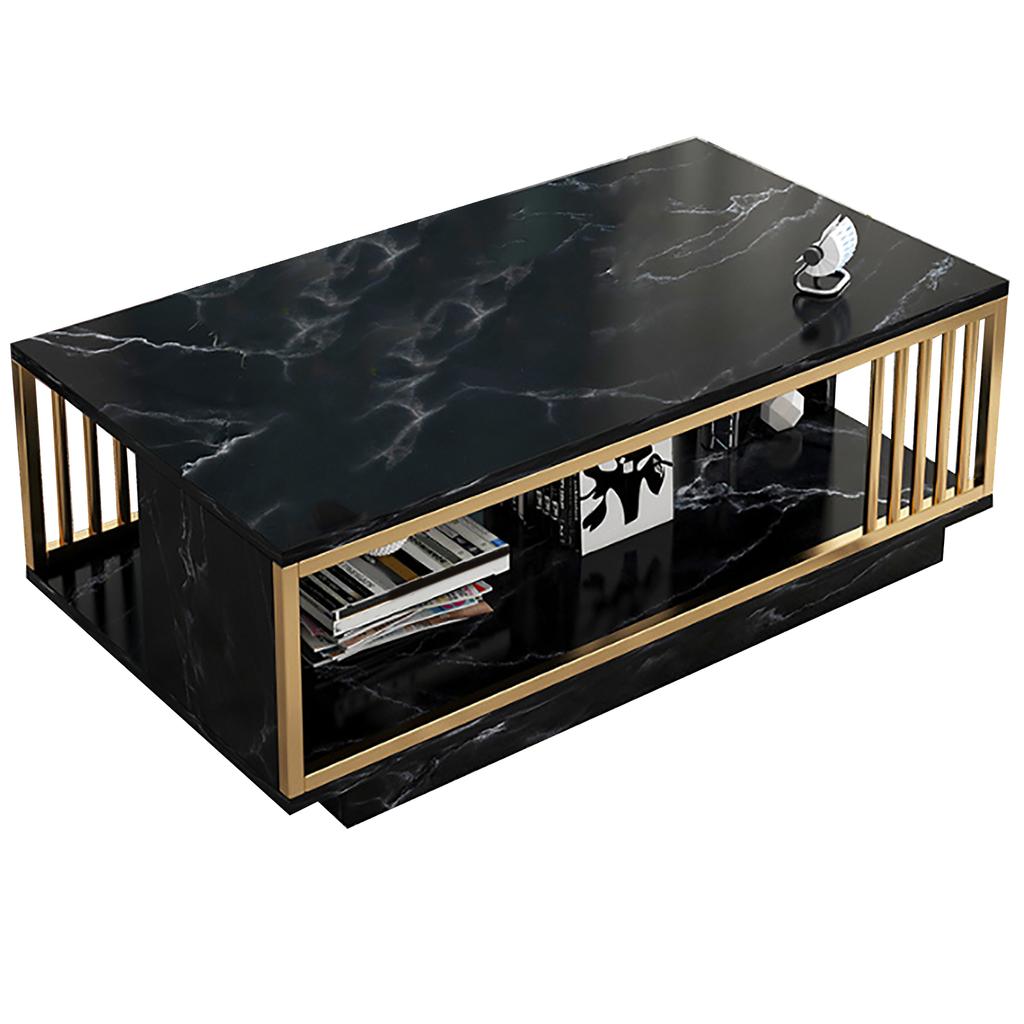 Coffee Table Metal Faux Marble Pattern Modern Rectangular Center Table for Home Living Room Office