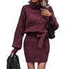2024 Autumn European & American Women's Two-Piece: Semi-High Neck Chunky Knit Sweater & Slim Fit Hip Wrap Skirt