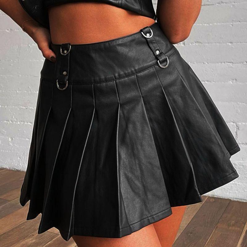 

Black PU Leather Irregular Ruffle Skirt Black PU Leather Ruffles Skirt Black XL