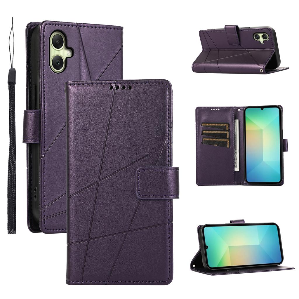 For Samsung Galaxy A07 5G/A07 4G Phone Case Line Imprint Leather Wallet Cover with Wrist Strap