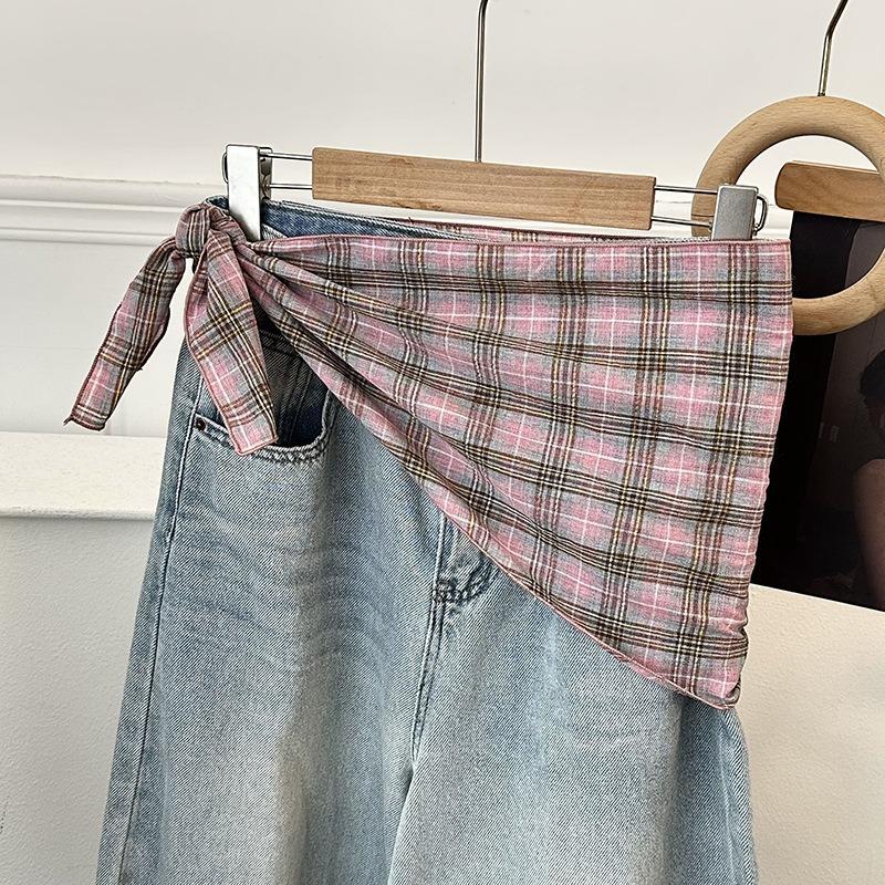 Headscarf, headband, colored plaid cotton and linen silk scarf, high-end decorative scarf, triangular scarf, waist fart curtain.