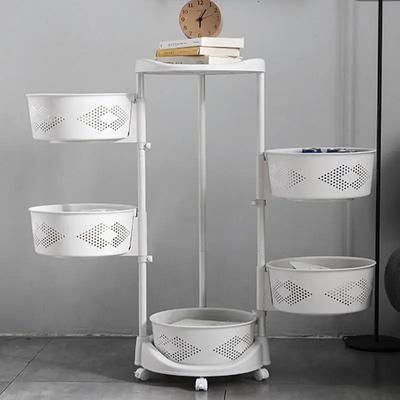 Kitchen Rotating Storage Rack Shelves Organizer Vegetable Rolling Storage Cart Fruit Basket Convenient Vegetable Storage Baskets